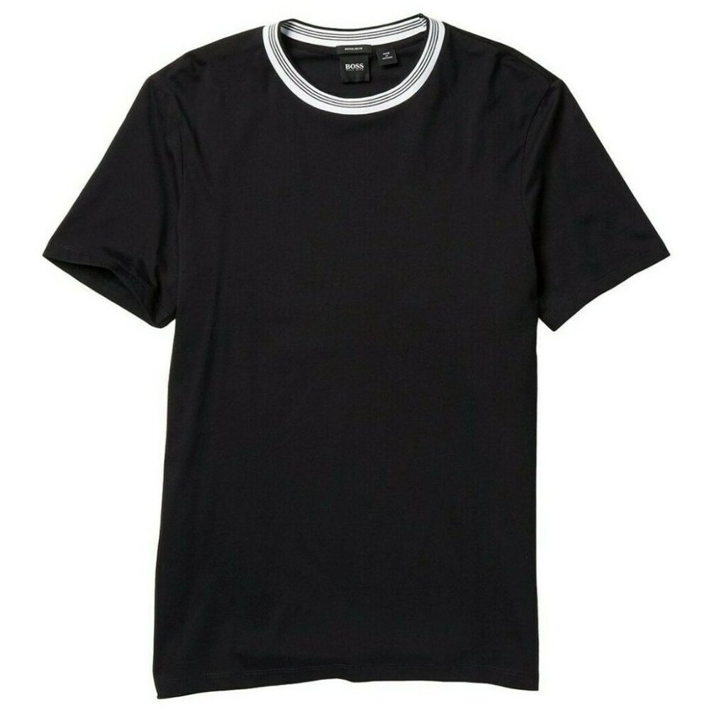 Hugo Boss Black Label Men's Black Tiburt 96 Solid Tipped Crew-Neck T-Shirt Sz M